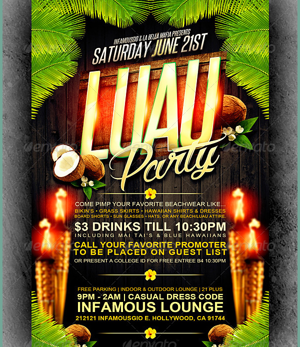 Printable Luau Party Flyer Invitation