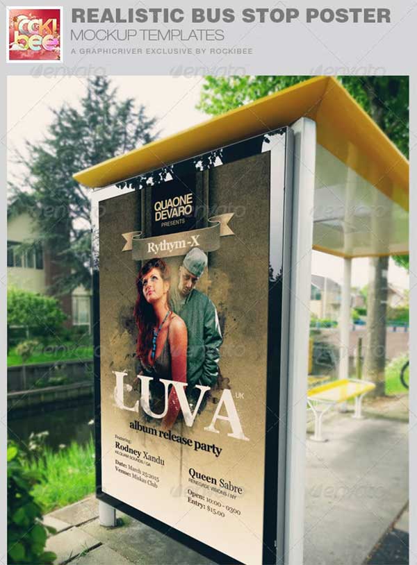 Realistic Bus Stop Poster Mockup Templates