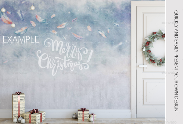 Realistic Christmas Wall Mockups