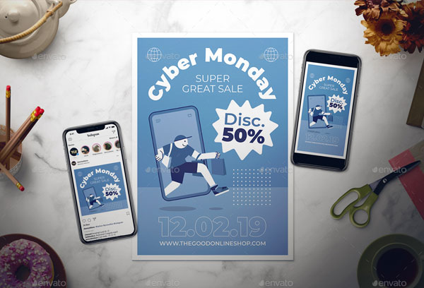 Realistic Cyber Monday Event Flyer Set