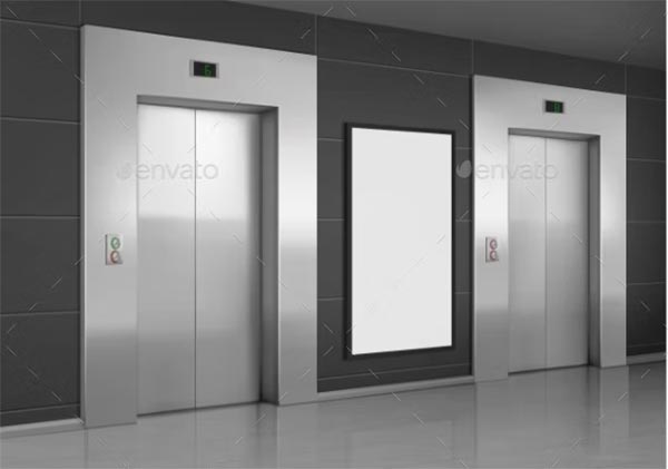 Realistic Elevators Lobby with Close Door Mockup