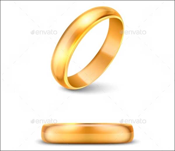Realistic Gold Metal Wedding Ring Set Mockup