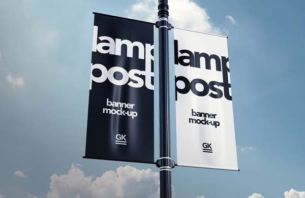 Realistic Lamp Post Banner PSD Mockup Design Template