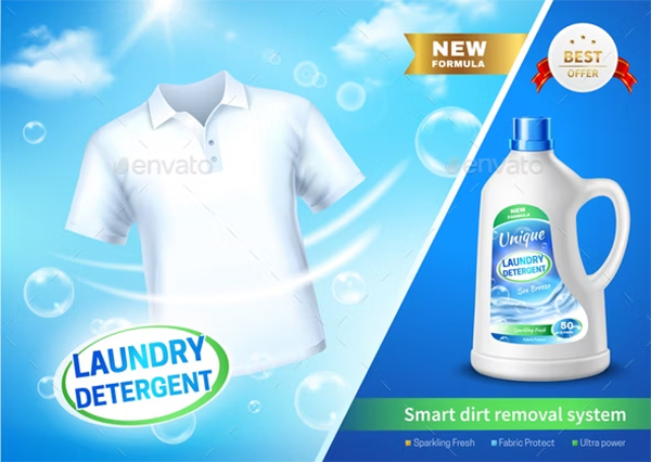 Realistic Laundry Detergent AD Posters