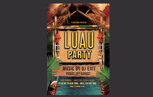Realistic Luau Party Flyer Design
