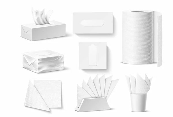 Realistic Paper Napkins Packaging Mockup