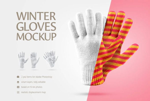 Realistic premium Winter Gloves Mockup