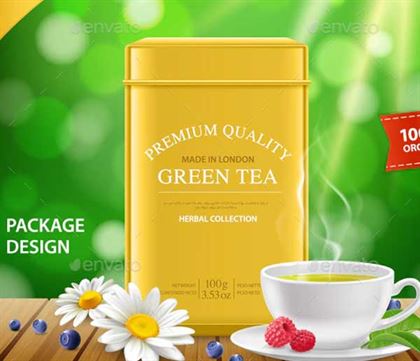Realistic Green Tea Packaging Design
