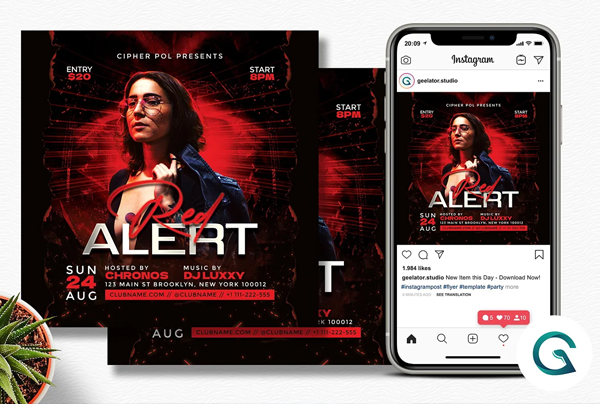 Red Alert Dj Party Flyer Template