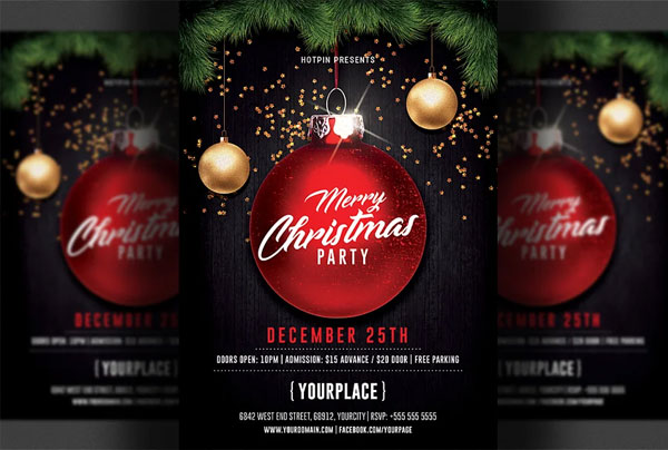Red And Black Merry Christmas Party Flyer Template