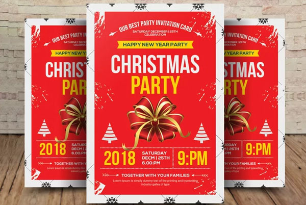 Red And White Christmas Party Flyer Template