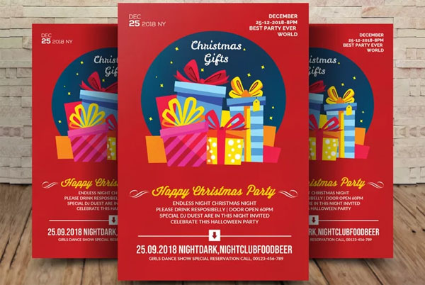 Red Happy Christmas Party Flyer Template