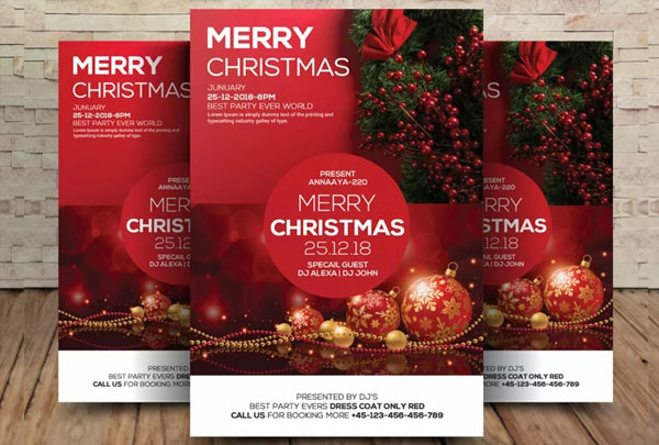 Red Merry Christmas Party Flyer Printable Template