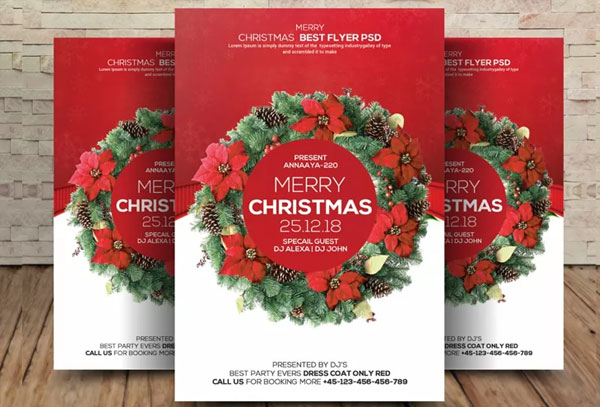 Red Merry Christmas Party Flyer Template