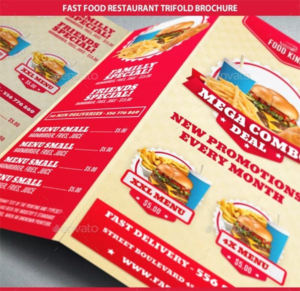 Restaurant Fast Food Menu Trifold Brochure