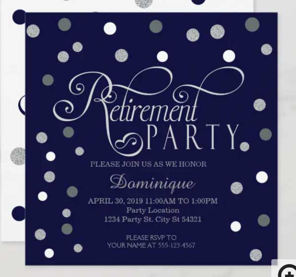 Retirement Party Silver and Navy Invitations