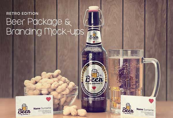 Retro Beer Package & Branding Ad Mockup