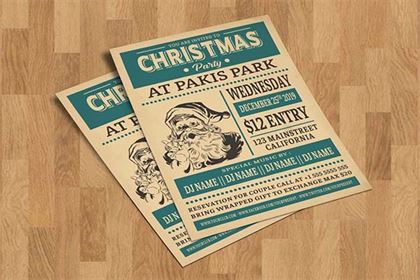 Retro Christmas Party Flyer DesignTemplate