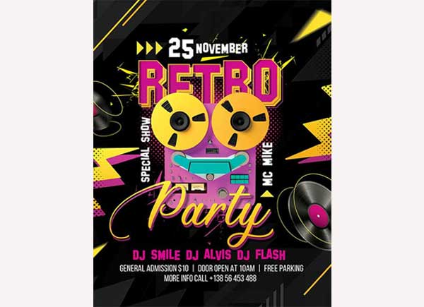 Retro Club Party Free Flyer Template