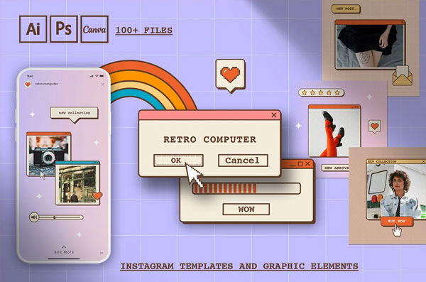 Retro Computer Instagram Design Templates