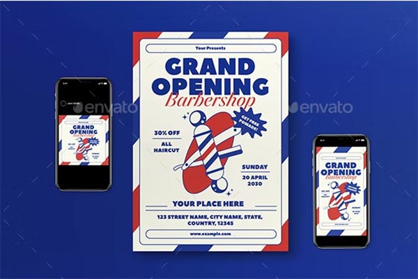 Retro Grand Opening Barbershop Flyer Set