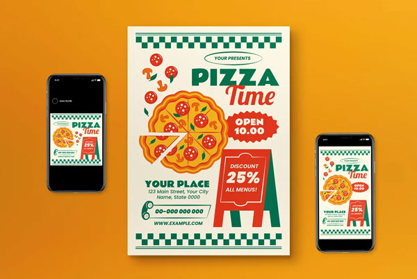 Retro Grand Opening Pizza Instagram Banner Set