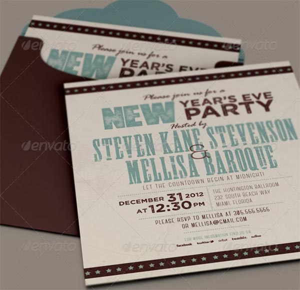 Retro New Year Party Invitation Card Template