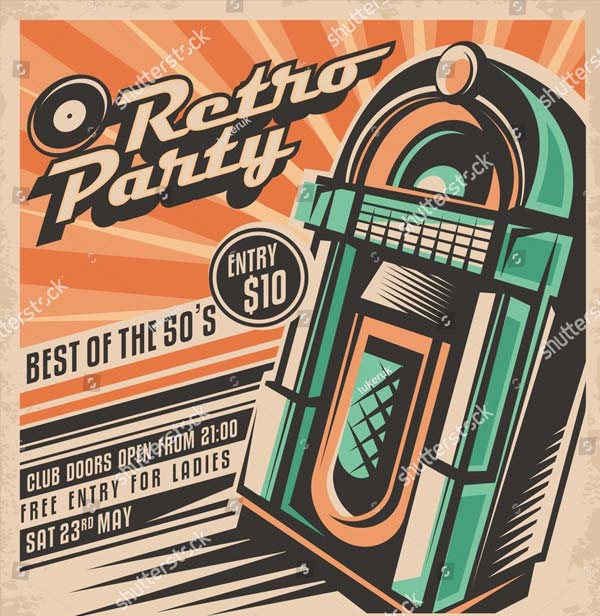 Retro Party Flyer Design Template