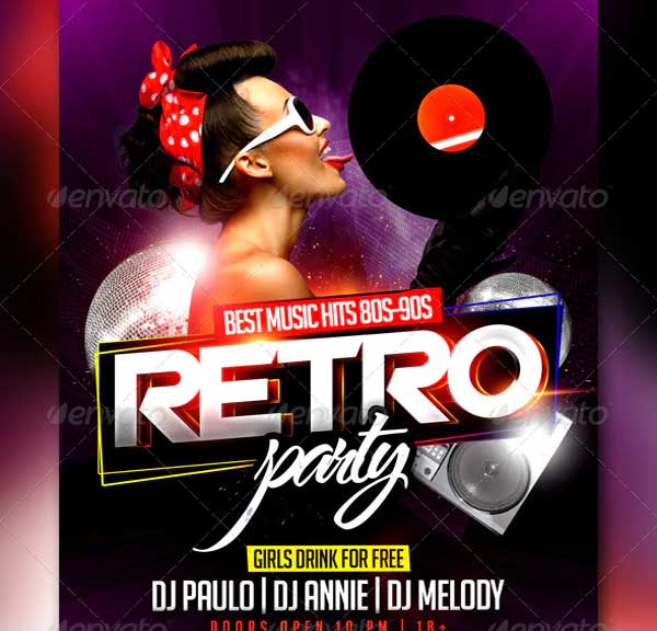 Retro Party Flyer PSD Template