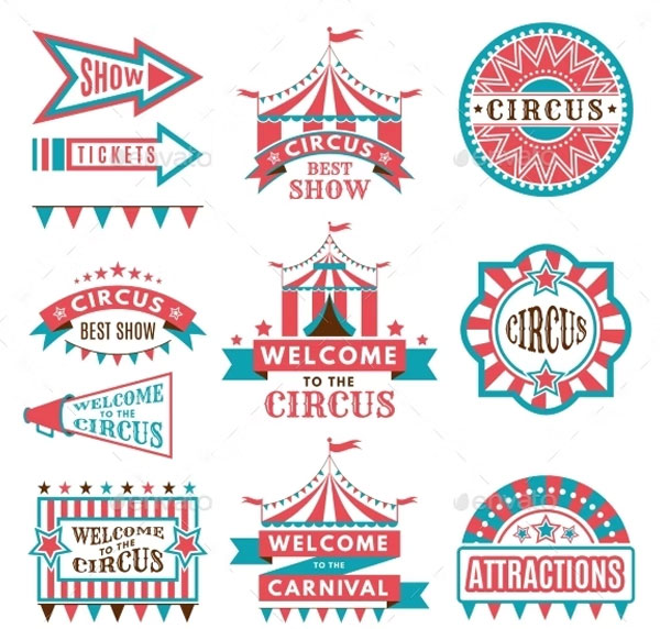 Retro Style Circus Labels