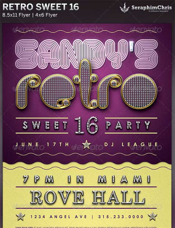 Retro Sweet 16 Party Flyer