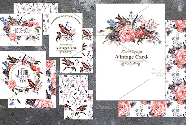 Roses and Birds Floral Card Set