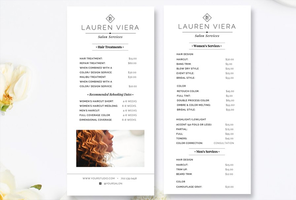 Salon Price List Rack Card