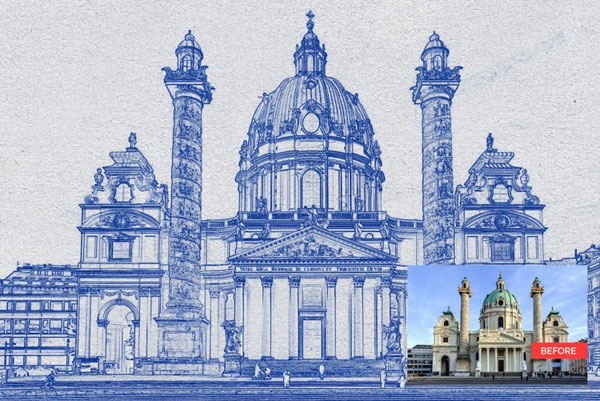 Sample Architect Blueprint Sketch Photoshop Action