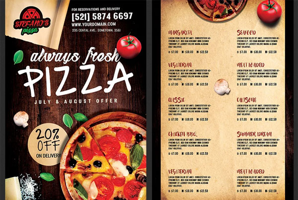 Sample Pizza Restaurant Flyer Menu Template