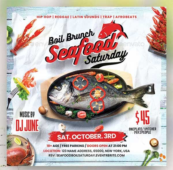 Seafood Restaurant Brunch Saturday Flyer
