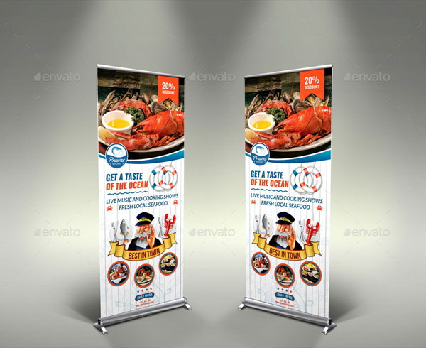 Seafood Restaurant Signage Roll Up Banner Template