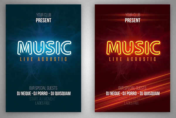 Set of Neon Music Marketing Flyer