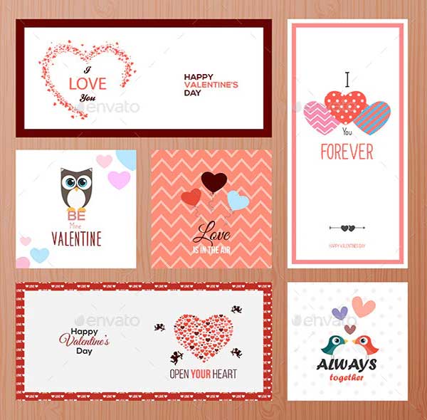 Set of Valentines Day Greeting Card Templates