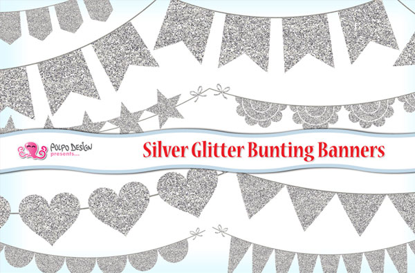 Silver Glitter Bunting Banners Clipart