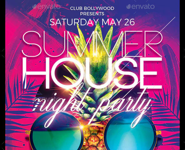 Simple Summer House Party Flyer Template