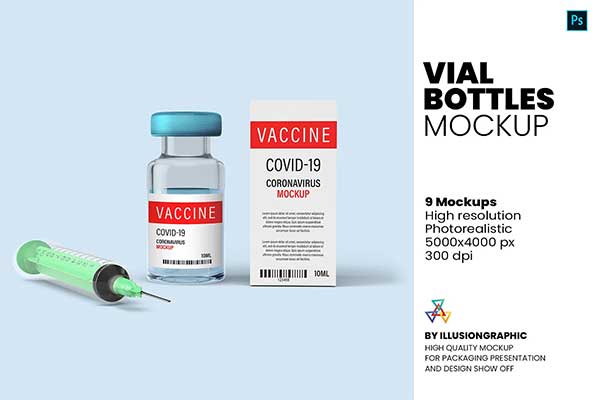 Simple Vaccine Vial Bottles Mockup