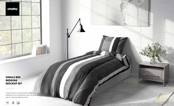Single Bed Bedding Editable Mockup Set