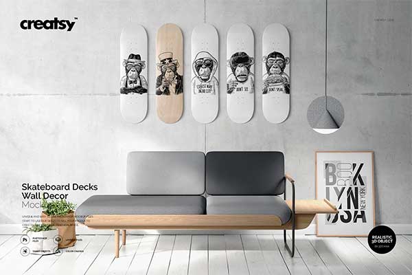 Skateboard Decks Wall Art Mockup