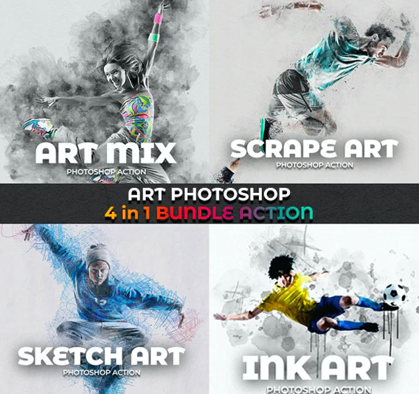 Sketch Art Photoshop Action 4 in 1 Bundle