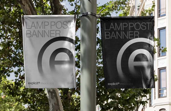 Smart Object Lamp Post Banner Mockup