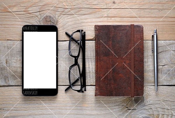 Smartphone, Diary with Ballpoint Pen Mockup