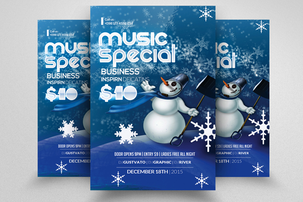 Snow Winter Music Party Flyer