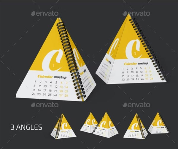 Spiral Pyramid Desk Calendar Mockup Set