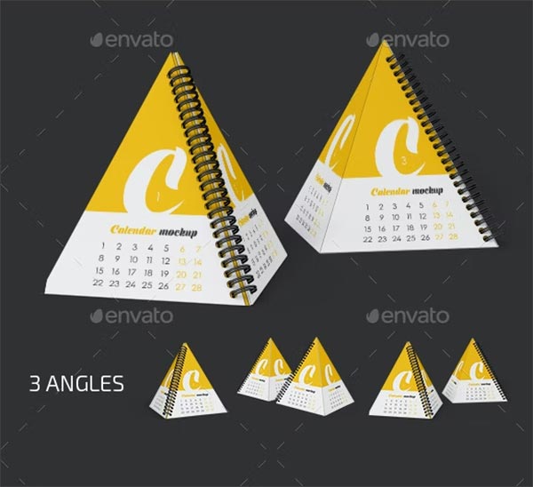 Spiral Pyramid Desk Calendar Mockup Set